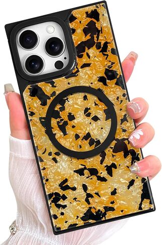 AIGOMARA Magnetic Rectangle for iPhone 16 Pro Max Case, Compatible with Magsafe Retro Amber Tortoiseshell for Women Girls Glossy Glitter Protective Phone Case with Screen Protector, Brown in Saudi Arabia