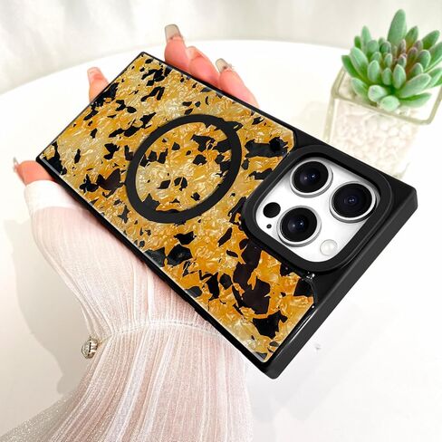 AIGOMARA Magnetic Rectangle for iPhone 16 Pro Max Case, Compatible with Magsafe Retro Amber Tortoiseshell for Women Girls Glossy Glitter Protective Phone Case with Screen Protector, Brown in Saudi Arabia