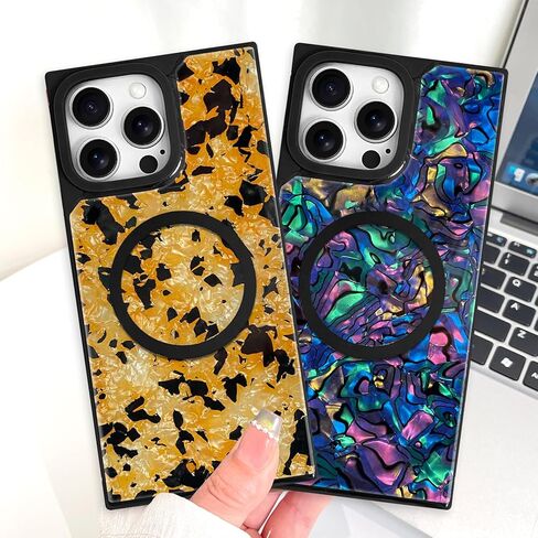 AIGOMARA Magnetic Rectangle for iPhone 16 Pro Max Case, Compatible with Magsafe Retro Amber Tortoiseshell for Women Girls Glossy Glitter Protective Phone Case with Screen Protector, Brown in Saudi Arabia
