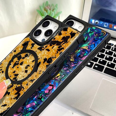 AIGOMARA Magnetic Rectangle for iPhone 16 Pro Max Case, Compatible with Magsafe Retro Amber Tortoiseshell for Women Girls Glossy Glitter Protective Phone Case with Screen Protector, Brown in Saudi Arabia