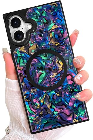 AIGOMARA Magnetic Rectangle for iPhone 16 Pro Max Case, Compatible with Magsafe Retro Amber Tortoiseshell for Women Girls Glossy Glitter Protective Phone Case with Screen Protector, Brown in Saudi Arabia