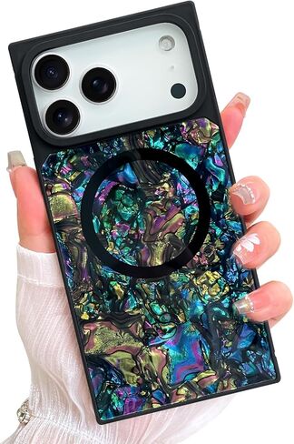 AIGOMARA Magnetic Rectangle for iPhone 16 Pro Max Case, Compatible with Magsafe Retro Amber Tortoiseshell for Women Girls Glossy Glitter Protective Phone Case with Screen Protector, Brown in Saudi Arabia