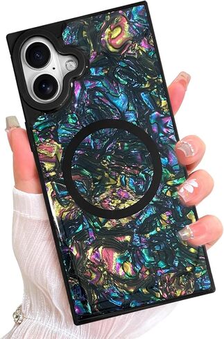 AIGOMARA Magnetic Rectangle for iPhone 16 Pro Max Case, Compatible with Magsafe Retro Amber Tortoiseshell for Women Girls Glossy Glitter Protective Phone Case with Screen Protector, Brown in Saudi Arabia