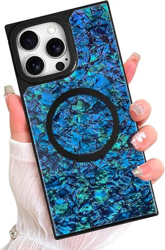 AIGOMARA Magnetic Rectangle for iPhone 16 Pro Max Case, Compatible with Magsafe Retro Amber Tortoiseshell for Women Girls Glossy Glitter Protective Phone Case with Screen Protector, Brown in Saudi Arabia
