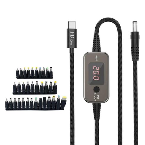 PD100W USB C إلى DC5521 سلك شحن سريع 5 فولت 9 فولت 12 فولت 15 فولت 20 فولت 5A كابل إمداد الطاقة قابل للتعديل مع محولات متعددة in Kuwait