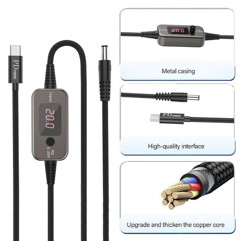PD100W USB C إلى DC5521 سلك شحن سريع 5 فولت 9 فولت 12 فولت 15 فولت 20 فولت 5A كابل إمداد الطاقة قابل للتعديل مع محولات متعددة in Kuwait