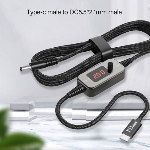 PD100W USB C إلى DC5521 سلك شحن سريع 5 فولت 9 فولت 12 فولت 15 فولت 20 فولت 5A كابل إمداد الطاقة قابل للتعديل مع محولات متعددة in Kuwait