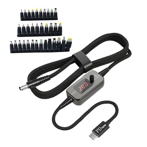 PD100W USB C إلى DC5521 سلك شحن سريع 5 فولت 9 فولت 12 فولت 15 فولت 20 فولت 5A كابل إمداد الطاقة قابل للتعديل مع محولات متعددة in Kuwait