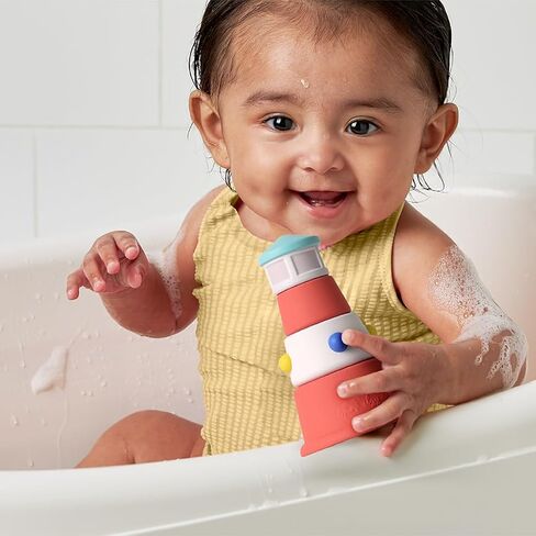 Itzy Ritzy Stack & Squirt Bath Toy Set - Includes Stackable Lighthouse & Water-Squirting Seagull and Octopus (Nautical) in Saudi Arabia