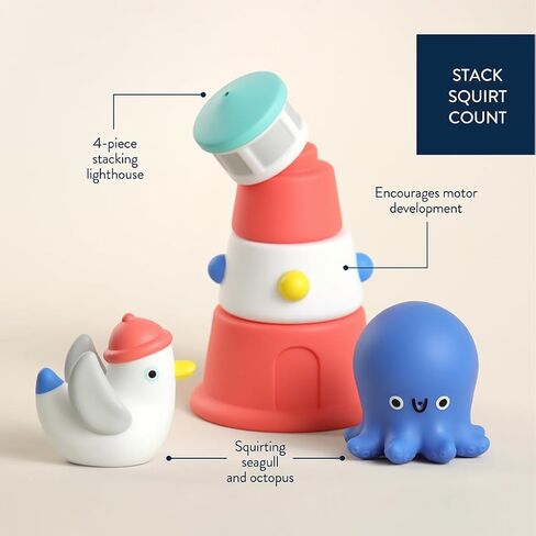 Itzy Ritzy Stack & Squirt Bath Toy Set - Includes Stackable Lighthouse & Water-Squirting Seagull and Octopus (Nautical) in Saudi Arabia