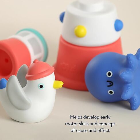 Itzy Ritzy Stack & Squirt Bath Toy Set - Includes Stackable Lighthouse & Water-Squirting Seagull and Octopus (Nautical) in Saudi Arabia