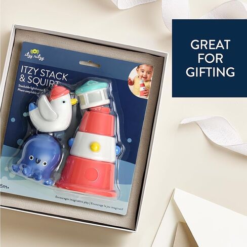Itzy Ritzy Stack & Squirt Bath Toy Set - Includes Stackable Lighthouse & Water-Squirting Seagull and Octopus (Nautical) in Saudi Arabia