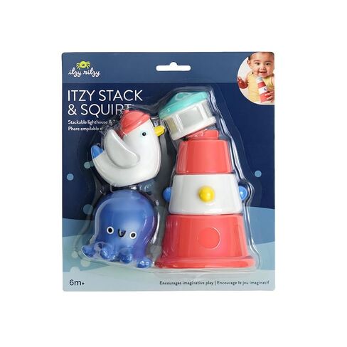 Itzy Ritzy Stack & Squirt Bath Toy Set - Includes Stackable Lighthouse & Water-Squirting Seagull and Octopus (Nautical) in Saudi Arabia