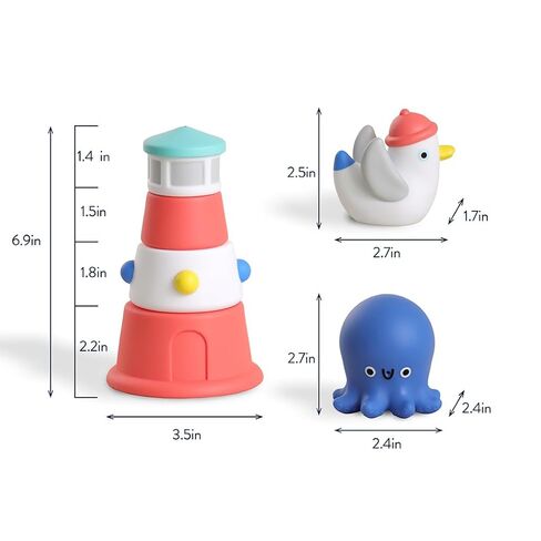 Itzy Ritzy Stack & Squirt Bath Toy Set - Includes Stackable Lighthouse & Water-Squirting Seagull and Octopus (Nautical) in Saudi Arabia