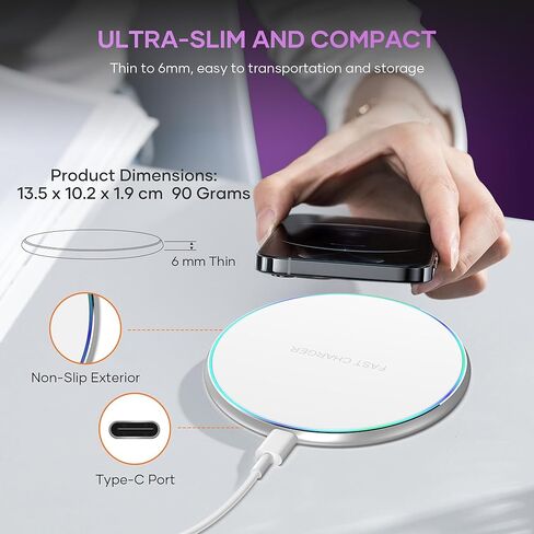 شاحن لاسلكي متوافق مع iPhone 17 16 15 14 13 12 11 Pro Max/Mini/Plus/XR/X/8، قاعدة شحن لاسلكية سريعة 15 وات كحد أقصى لهاتف Samsung Galaxy S23/S22/S21/S20/S10، Galaxy Buds in Kuwait