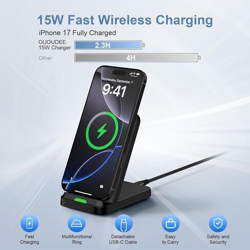 شاحن سامسونج اللاسلكي قاعدة شحن سريعة للهاتف المكتبي لهواتف Android Samsung Galaxy S25 Ultra/S24/S23/S22/S21/S20l، وسادة شاحن لاسلكية سريعة 15 وات لموتورولا إيدج 2025/G Stylus 5G/G Power 2025 in Kuwait
