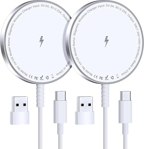 وسادة شاحن لاسلكية مغناطيسية، 2 حزمة، شحن سريع 15 وات مع كابل USB C بطول 6 أقدام إلى USB C متوافق مع سلسلة iPhone 17/16/15/14/13/12 وAirPods 3/2/Pro | تقنية المغناطيس القوي (أسود) in Saudi Arabia