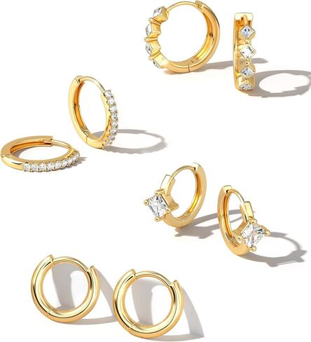 LOYALLOOK أقراط حلقية ذهبية صغيرة للنساء لا تسبب الحساسية 14 قيراط مطلية بالذهب حلق هوجي هوب لثقب متعدد رائع مجموعة أقراط حلقية مكتنزة مجموعة غضروف هوب خفيفة الوزن in Saudi Arabia