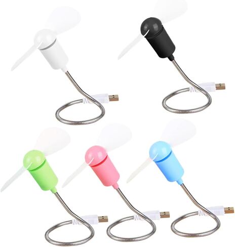 COHEALI 5 قطع USB صغيرة مرنة مراوح مكتب صامتة مراوح تبريد محمولة لأجهزة الكمبيوتر المحمول وأجهزة الكمبيوتر المحمولة، محركات هواء صغيرة قابلة للتعديل مناسبة للاستخدام المنزلي المكتبي لون عشوائي in Kuwait