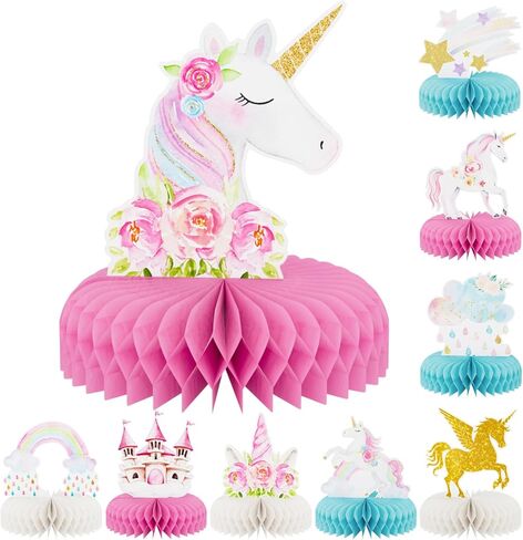 Birthday Table Decorations - 9 Pcs Colorful Happy Birthday Centerpieces for Tables Rainbow Honeycomb Centerpieces Table Toppers for Girls Boys Men Women Birth Date Party Supplies, Photo Booth Props in Saudi Arabia
