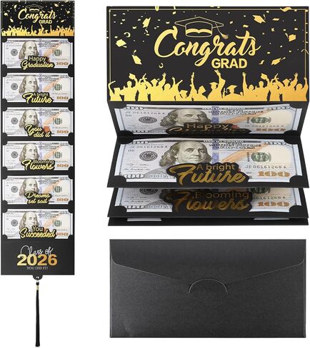 2025 Graduation Money Cards with Envelope, Graduation Gift Card Money Holder 2025, Graduation Money Holder for Cash for College High School Graduation Party (Black Gold) in Saudi Arabia