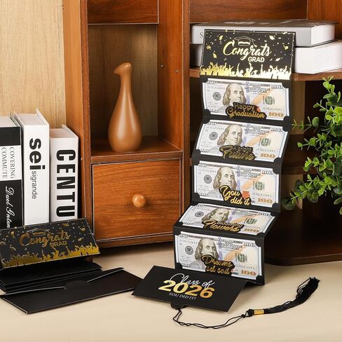 2025 Graduation Money Cards with Envelope, Graduation Gift Card Money Holder 2025, Graduation Money Holder for Cash for College High School Graduation Party (Black Gold) in Saudi Arabia