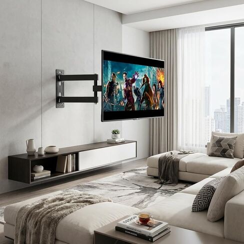 حامل جدار تلفزيون كامل الحركة لأجهزة التلفاز مقاس 26-55 بوصة، يصل إلى 99 رطلًا وVESA 400x400 مم، حامل تلفزيون مثبت على الحائط مع تمديد دوار مفصلي وتسوية إمالة لشاشة LED LCD OLED 4K مسطحة منحنية in Kuwait