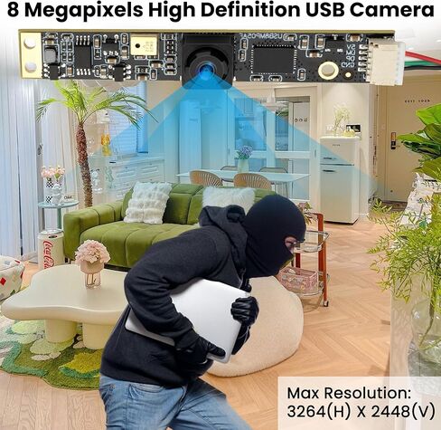8MP Ultra HD USB Camera with Microphone,2448P 30fps,105° Wide Angle Lens Lightburn Compatible for 3D Printers Plug and Play Works with Windows,Mac,Linux, Raspberry Pi in Saudi Arabia