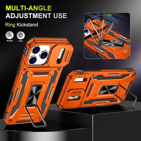 Orange Case Compatible with iPhone 17 Pro Max with Camera Protection & Stand, with Screen Protector, Military-Grade Drop Shockproof Protection Cover, for i Phone 17 Pro Max in Saudi Arabia