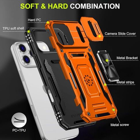 Orange Case Compatible with iPhone 17 Pro Max with Camera Protection & Stand, with Screen Protector, Military-Grade Drop Shockproof Protection Cover, for i Phone 17 Pro Max in Saudi Arabia