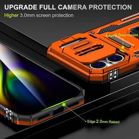Orange Case Compatible with iPhone 17 Pro Max with Camera Protection & Stand, with Screen Protector, Military-Grade Drop Shockproof Protection Cover, for i Phone 17 Pro Max in Saudi Arabia