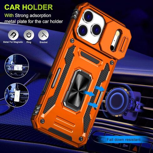 Orange Case Compatible with iPhone 17 Pro Max with Camera Protection & Stand, with Screen Protector, Military-Grade Drop Shockproof Protection Cover, for i Phone 17 Pro Max in Saudi Arabia