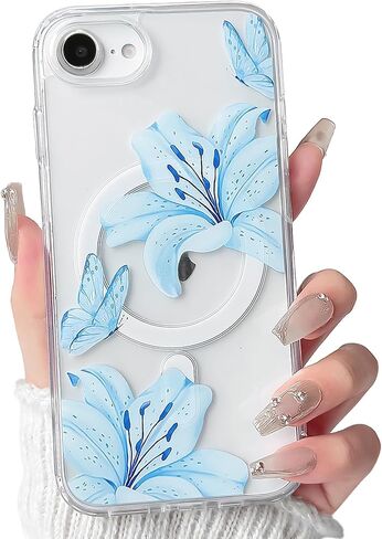 NITITOP Compatible for iPhone 17 Pro Max Case Clear Magnetic Compatible with MagSafe Cute Lily Flowers Floral for Women Girls Hard PC Back Shockproof Protective Phone Cover - Pink in Saudi Arabia