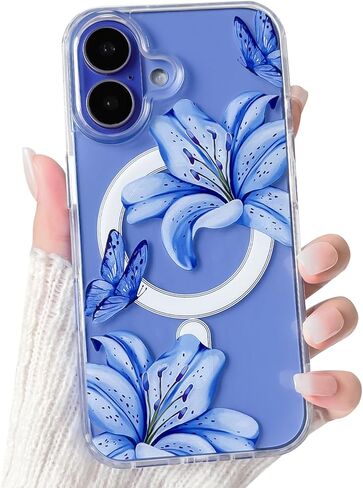 NITITOP Compatible for iPhone 17 Pro Max Case Clear Magnetic Compatible with MagSafe Cute Lily Flowers Floral for Women Girls Hard PC Back Shockproof Protective Phone Cover - Pink in Saudi Arabia