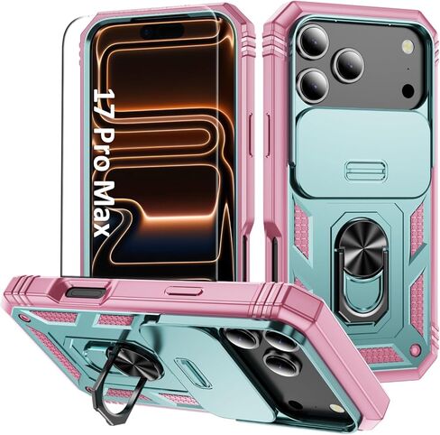 Orange Case Compatible with iPhone 17 Pro Max with Camera Protection & Stand, with Screen Protector, Military-Grade Drop Shockproof Protection Cover, for i Phone 17 Pro Max in Saudi Arabia