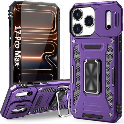 Orange Case Compatible with iPhone 17 Pro Max with Camera Protection & Stand, with Screen Protector, Military-Grade Drop Shockproof Protection Cover, for i Phone 17 Pro Max in Saudi Arabia