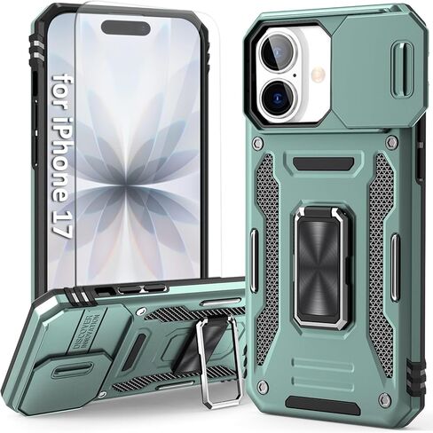 Orange Case Compatible with iPhone 17 Pro Max with Camera Protection & Stand, with Screen Protector, Military-Grade Drop Shockproof Protection Cover, for i Phone 17 Pro Max in Saudi Arabia