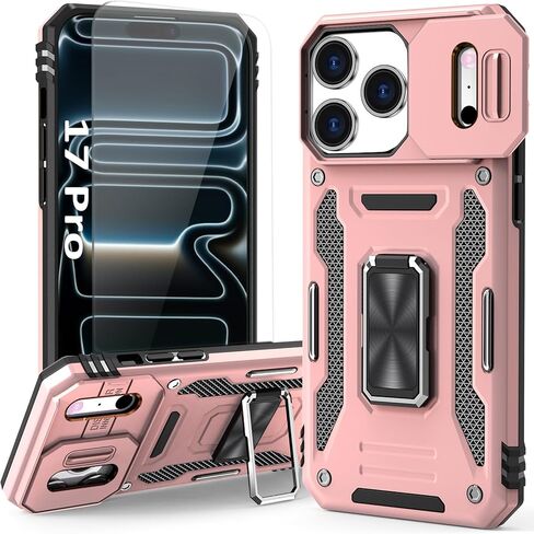 Orange Case Compatible with iPhone 17 Pro Max with Camera Protection & Stand, with Screen Protector, Military-Grade Drop Shockproof Protection Cover, for i Phone 17 Pro Max in Saudi Arabia