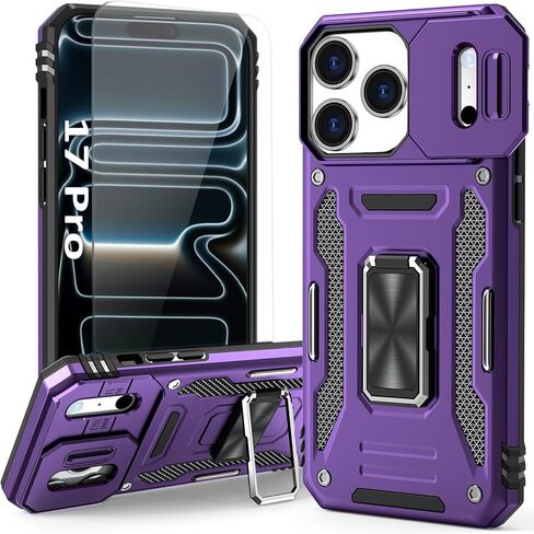 Orange Case Compatible with iPhone 17 Pro Max with Camera Protection & Stand, with Screen Protector, Military-Grade Drop Shockproof Protection Cover, for i Phone 17 Pro Max in Saudi Arabia