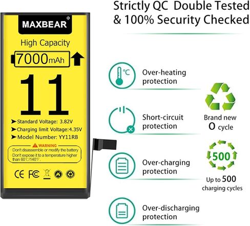 MAXBEAR [7000mAh] Battery for iPhone 11, (2023 New Version) 0 Cycle Ultra High Capacity Battery Replacement for iPhone 11 6.1" Model A2111, A2221, A2223 with Repair Tool Kit in Saudi Arabia