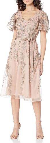Alex Evenings Women's Tea Length Jersey and Rosette Lace Dress (Petite and Regular), Navy Tie Front, 8 in Saudi Arabia