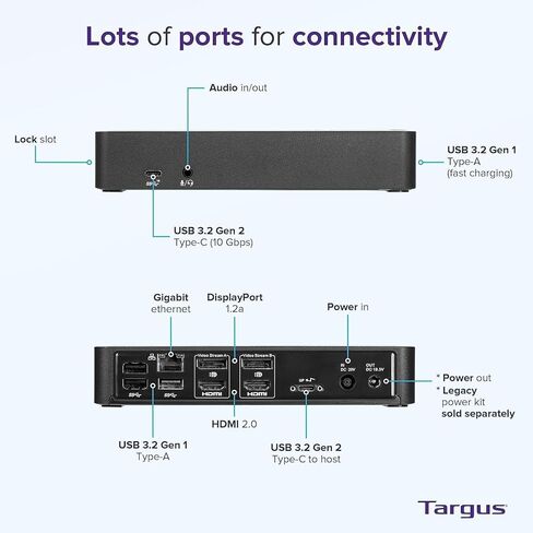 محطة إرساء Targus USB-C Universal DV4K مع حزمة توصيل طاقة 100 واط مع محور DKZ in Kuwait