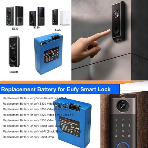 بطارية أمان قابلة لإعادة الشحن لـ eufy S330 S230 S220 E330 قفل ذكي للفيديو 3 في 1 وإسقاط ذكي، بطاريات eufy بديلة 10500 مللي أمبير في الساعة. in Kuwait
