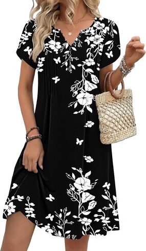 Zeagoo Women's Casual Dresses with Pockets Summer Floral V-Neck A-Line Tshirt Dress Short Sleeve Mini Dress Beach Sundress in Saudi Arabia
