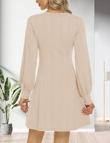 Womens V Neck Long Sleeve Sweater Dress Knit Flowy Short Casual Dresses in Saudi Arabia