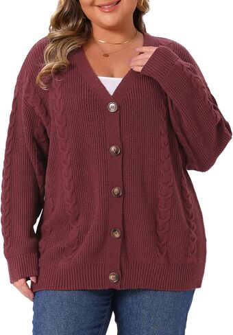 Agnes Orinda Plus Size Women's V Neck Button Down Cardigan Sweaters Long Sleeve Knit Cardigans Casual Oversized Jacket in Saudi Arabia