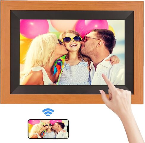 10.1 Inch Digital Picture Frame, 1280 x 800 IPS HD Touch Screen Smart Cloud Digital Photo Frame with 12GB Memory, Auto Rotating, Share Moments via Frameo APP(Brown Wood) in Saudi Arabia
