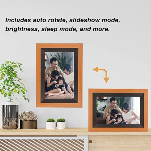 10.1 Inch Digital Picture Frame, 1280 x 800 IPS HD Touch Screen Smart Cloud Digital Photo Frame with 12GB Memory, Auto Rotating, Share Moments via Frameo APP(Brown Wood) in Saudi Arabia