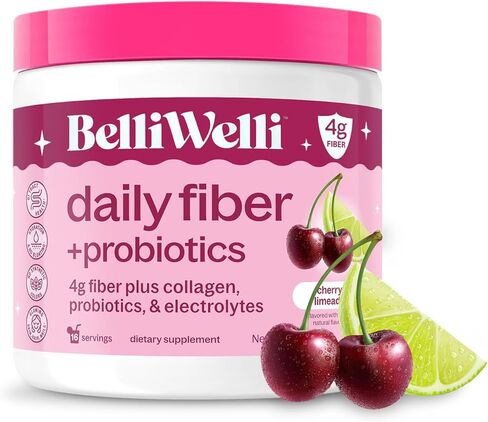 مكمل ألياف بيلي ويلي للنساء والرجال، مسحوق ألياف يومي ممتاز من ألياف السنط العضوية والكولاجين المضاف، والكهارل والبروبيوتيك، بدون انتفاخ، والإمساك، ودعم صحة الأمعاء (ليميد الكرز) in Kuwait