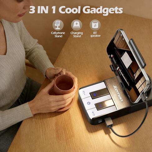 JTEMAN Cell Phone Stand with Bluetooth Speaker and Charging Stand,Piano Keys Design,Birthday Gifts for Men Women Dad Mom Husband Boyfriend Cool Tech Gadgets-Black in Saudi Arabia